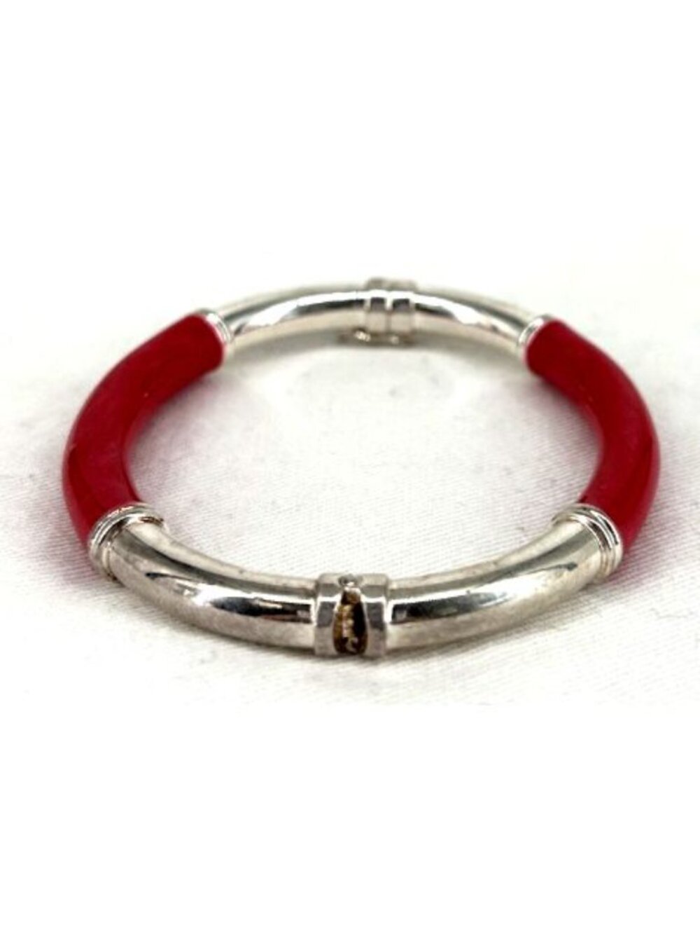 Milor 925 Red Enamel Bangle Bracelet Hinged Latch Italy 6.75" - Picture 4 of 5